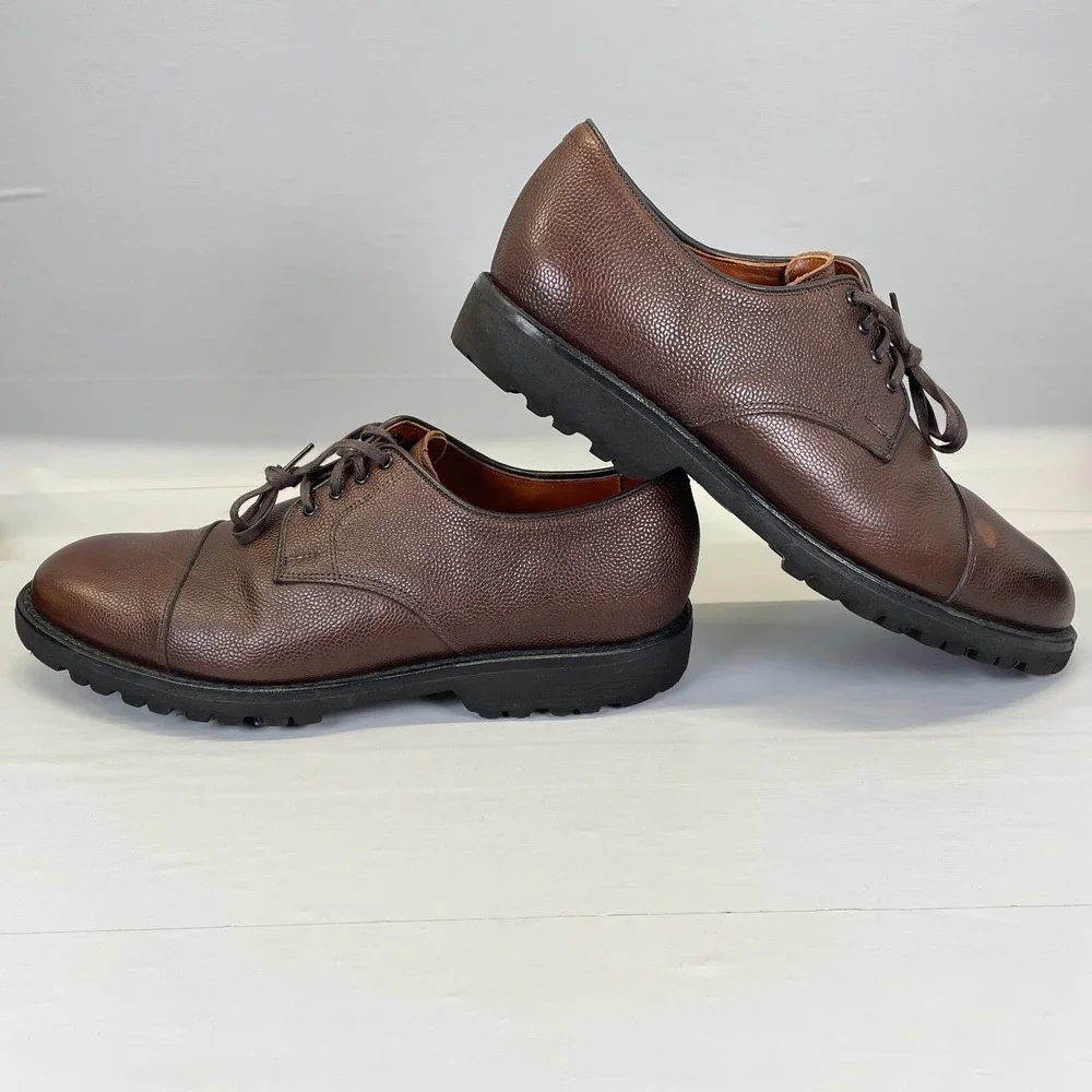 Allen Edmonds Tate Oxford Shoes Mens Size 10.5 D Brown Pebbled Leather Cap Toe